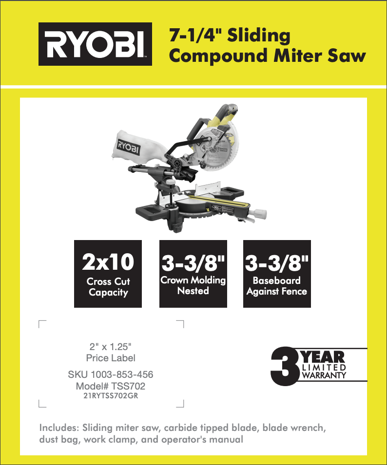 RYOBI 18V 7-1/4" SLIDING COMPOUND MITER SAW – Team TTI POP