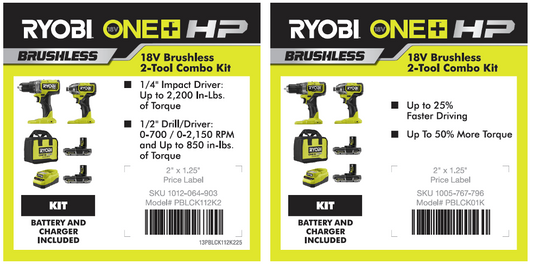 RYOBI 18V ONE+ HP 2 TOOL  DRILL & IMPACT  KIT