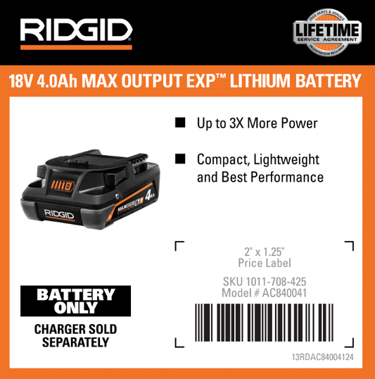 RIDGID TABLESS BATTERY 4X4