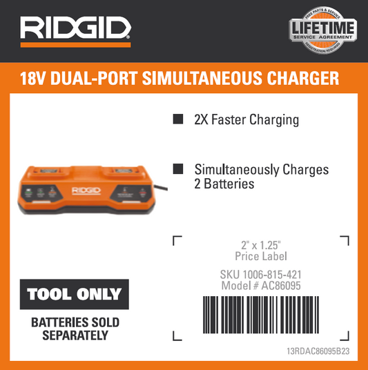 RD 18V DUAL PORT SIMULATANEOUS CHARGER