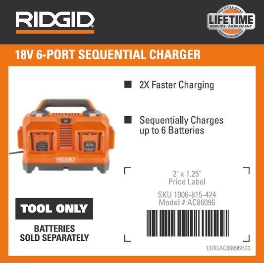 RIDGID 18V 6 PORT SEQUENTIAL CHARGER