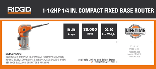 RD 1 1/2HP 1/4 COMPACT FIXED BASE ROUTER