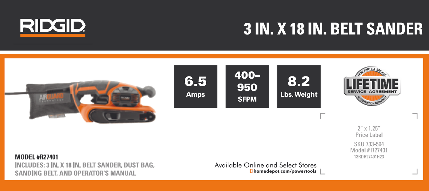 RD 3IN X 18IN BELT SANDER