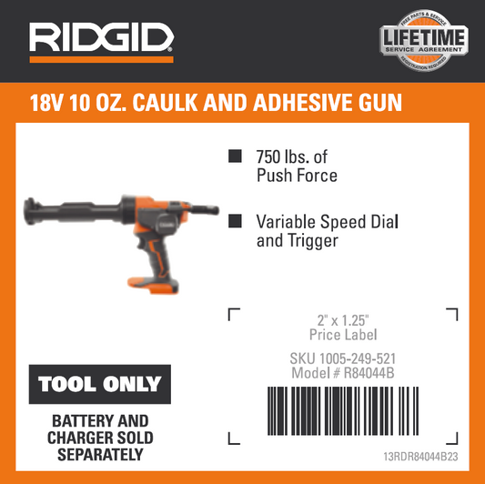 RIDGID 18V 10OZ CAULK AND ADHESIVE GUN