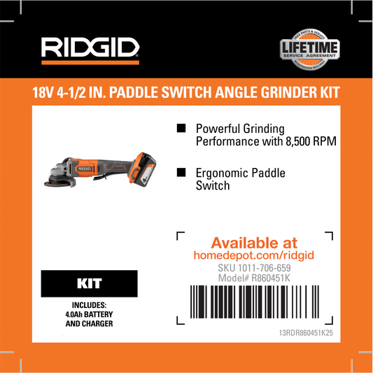 RIDGID 18V BRUSHED ANGLE GRINDER KIT