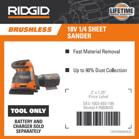 RIDGID 18V 1/4 SHEET SANDER