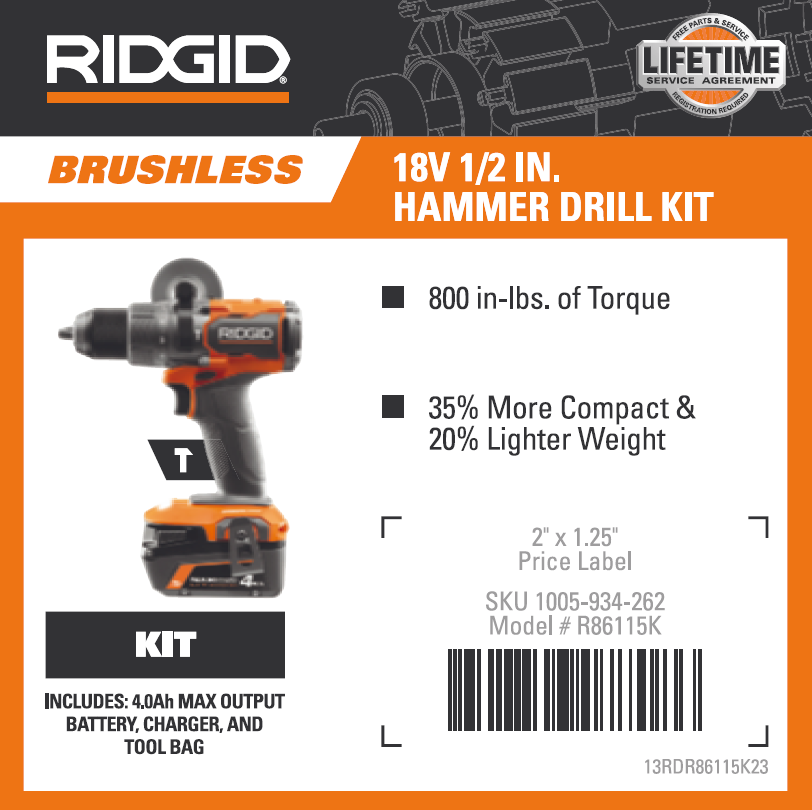 RIDGID 18V 1/2 HAMMER DRILL KIT