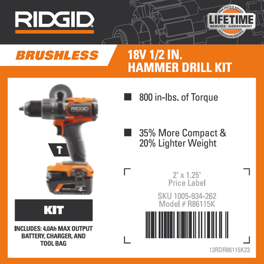 RIDGID 18V 1/2 HAMMER DRILL KIT