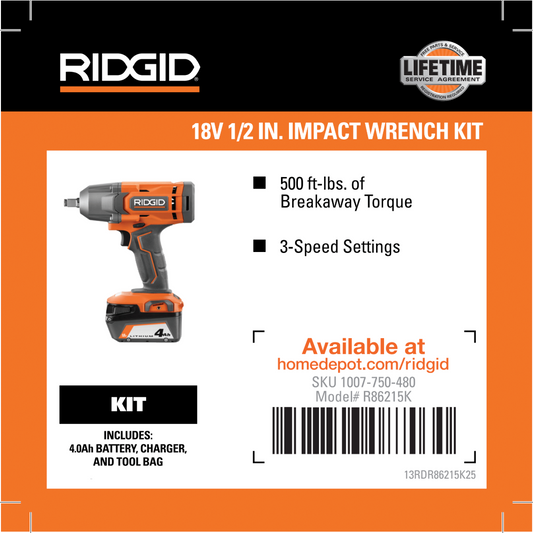 RIDGID 18V BRUSHED IMPACT WRENCH KIT