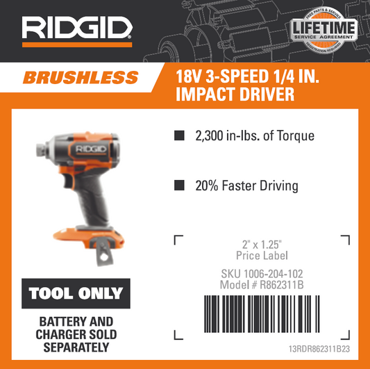 RIDGID 18V BRUSHLS 3 SPD 1/4 IMPACT DR