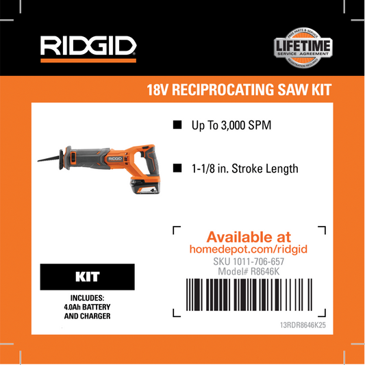 RIDGID 18V BRUSHED RECIPROCATING SAW KIT
