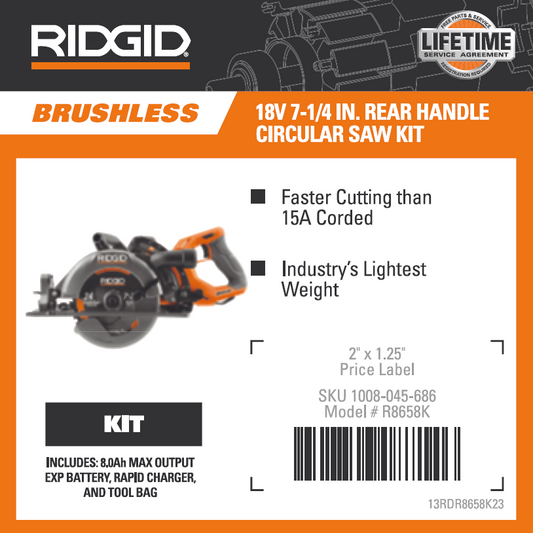 RIDGID 18V 7 1/4 REAR HANDL CIRC SAW KT