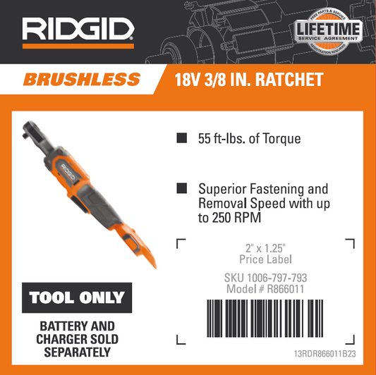 RIDGID 18V BRUSHLS 3/8 IN RATCHET