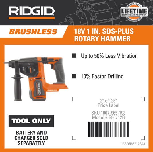 RIDGID 18V BRUSHLS 1IN SDS ROTARY HAMMR