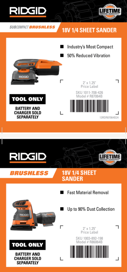 RIDGID 18V 1/4 SHEET SANDER 4X4