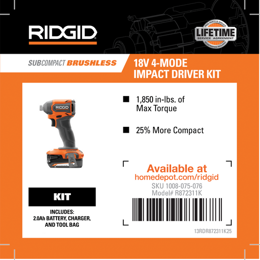 RIDGID 18V BRUSHLESS IMPACT DRIVER KIT