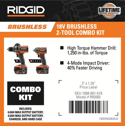 RIDGID 18V BRUSHLESS 2 PC COMBO KIT 4X4