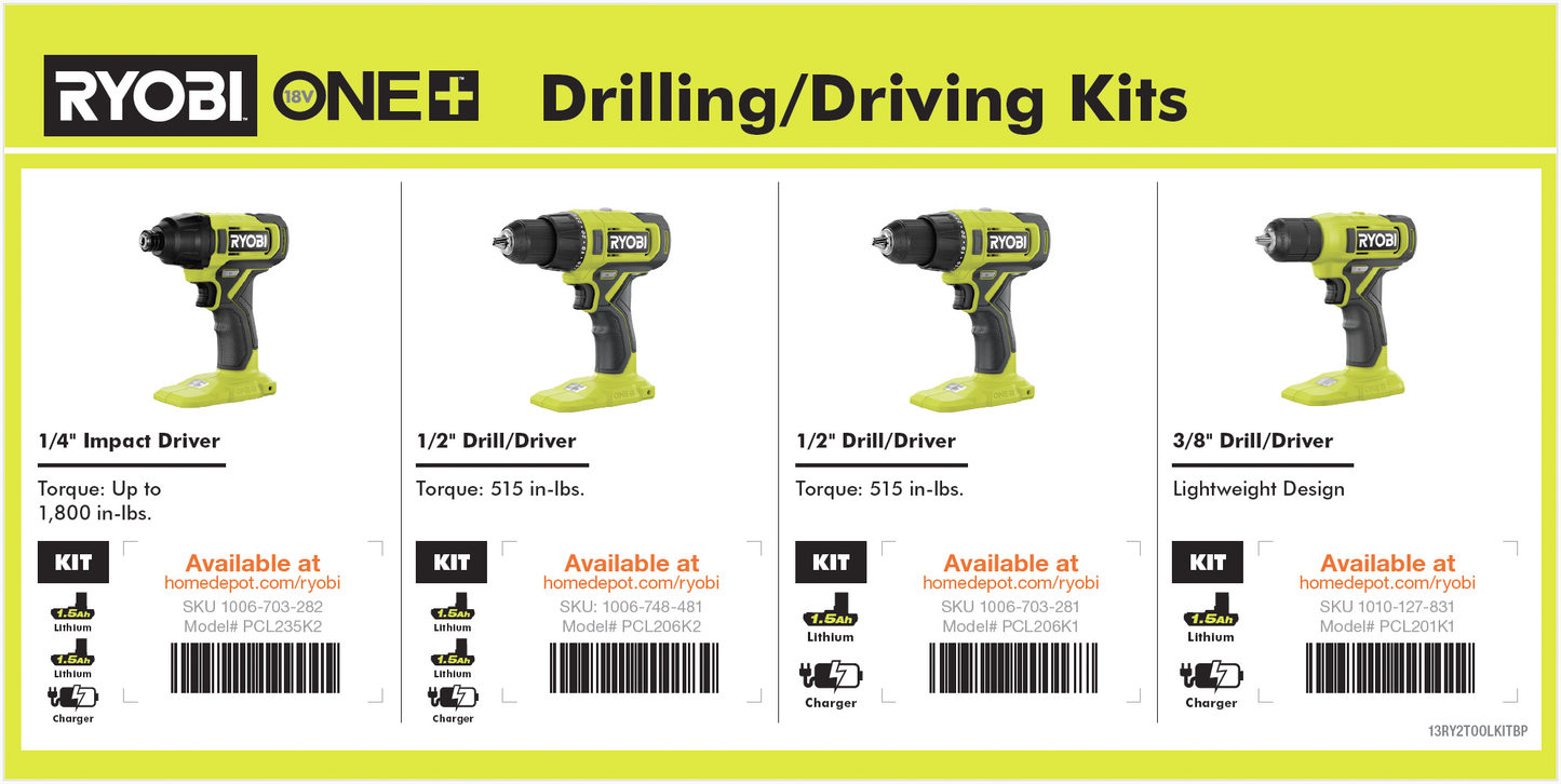 RYOBI Battery Platform Drill/Driving 12x6 Card