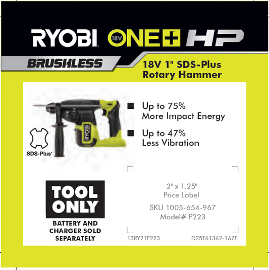 RYOBI ONE+ 18V BRUSHLESS HP SDS ROTARY HAMMER