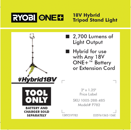 RYOBI ONE+ 18V HYBRID TRIPOD STAND LIGHT