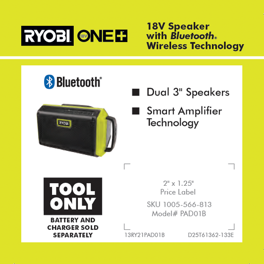 RYOBI ONE+ 18V SPEAKER W/BLUETOOTH WIRELESS