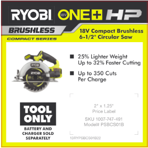 RYOBI ONE+ 18V COMPACT CIRCULAR SAW