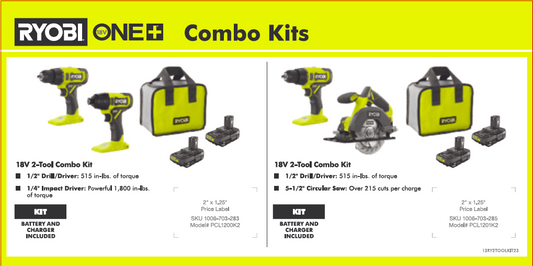 RYOBI ONE+ 18V 2 TOOL COMBO KIT 6X12 BATTERY PLAT