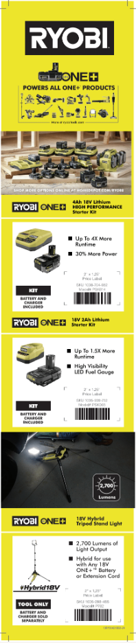 RYOBI ONE+ 18V 4X21 BATTERY AND CHARGER KIT CHANNEL