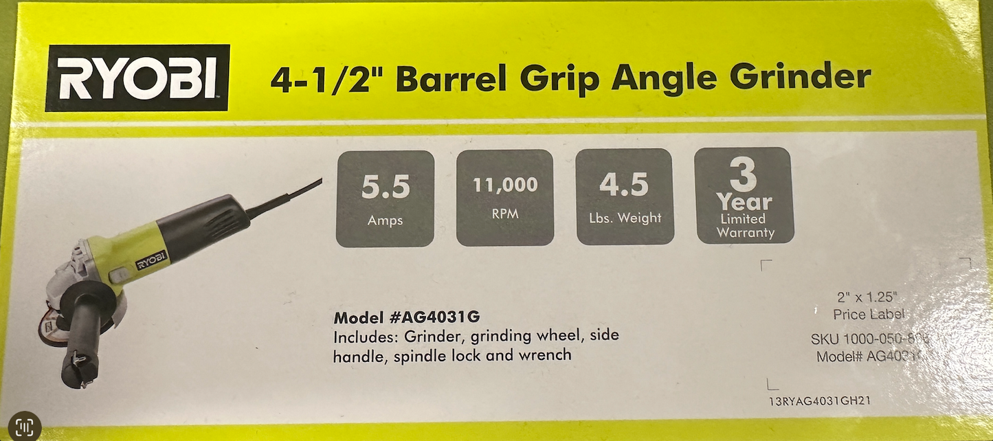 RYOBI 5.5 AMP CORDED 4-1/2 IN. ANGLE GRINDER