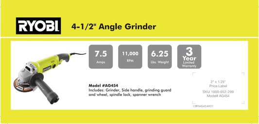 RYOBI 4 1/2" ANGLE GRINDER 8.875 X 4