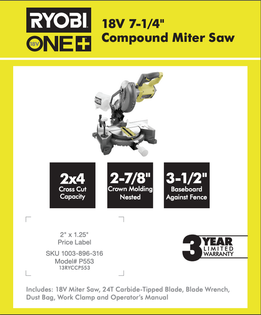 RYOBI 18V 7-1/4" COMPOUND MITER SAW