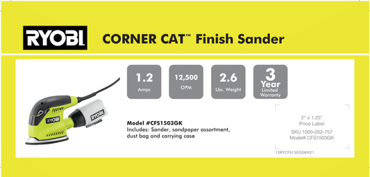 RYOBI CORNER CAT FINISH SANDER 8.875 X 4