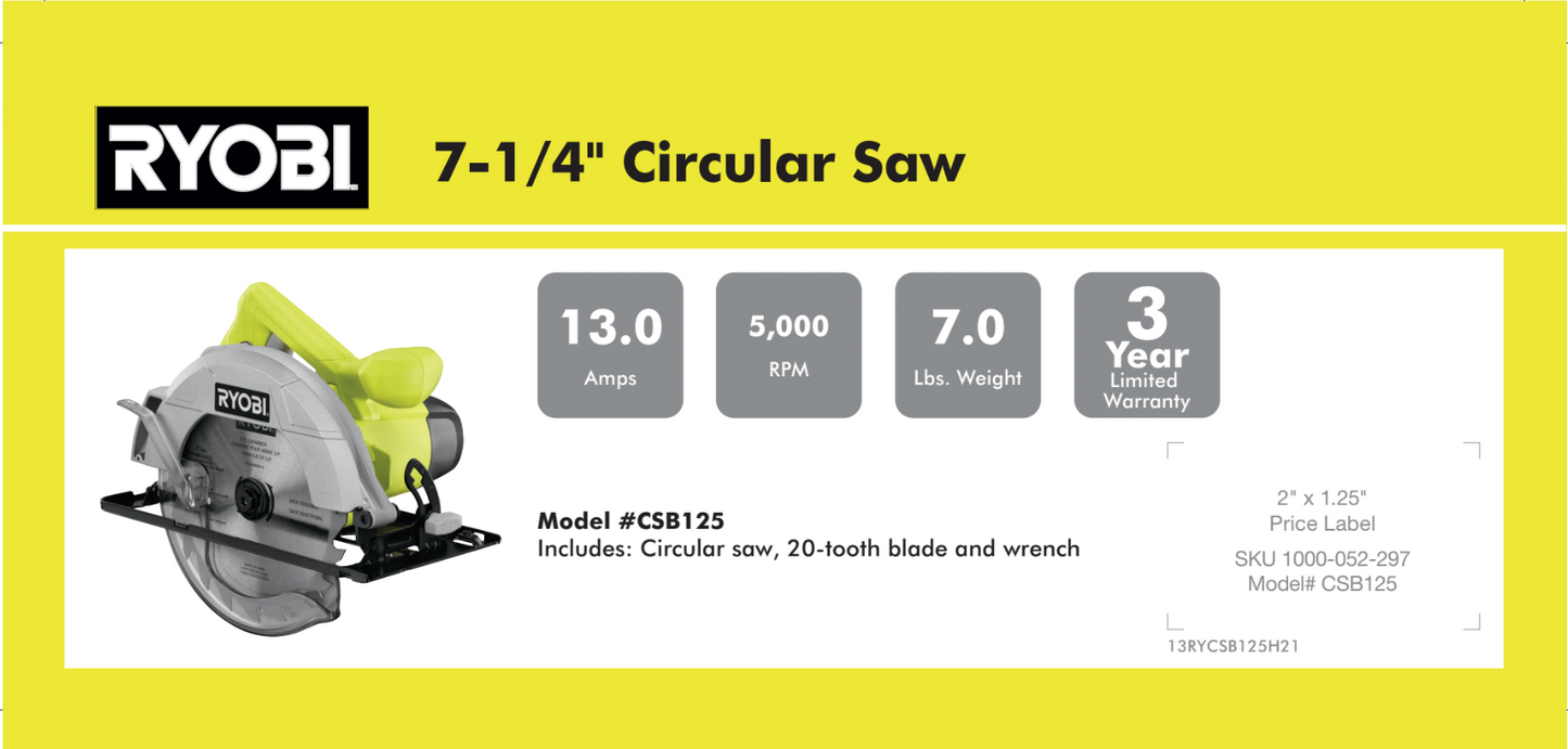 RYOBI 7 1/4" CIRC SAW 8.875 X 4