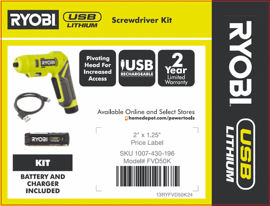 RYOBI USB LITHIUM SCREWDRIVER