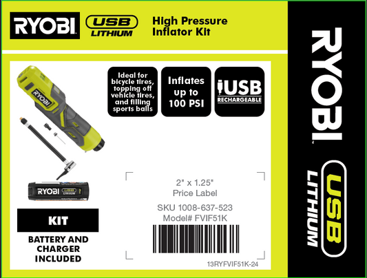 RYOBI USB LITHIUM INFLATOR 4X5.25