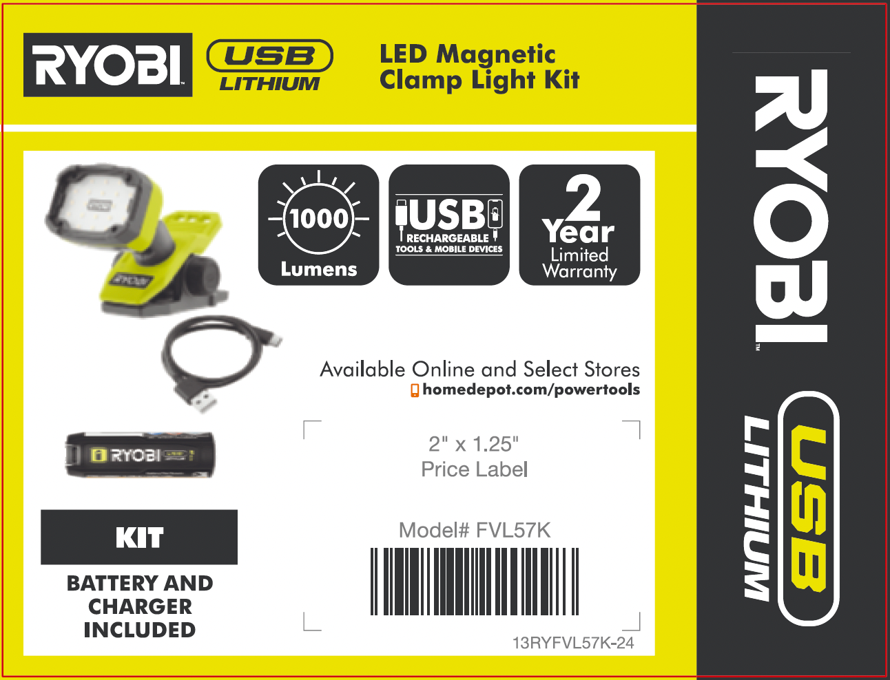 RYOBI USB LITHIUM CLAMP LIGHT 4X5.25