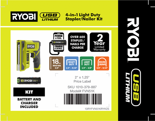 RYOBI USB Stapler/Nailer Kit card