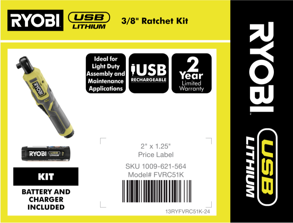 RYOBI USB LITHIUM RATCHET 4X5.25