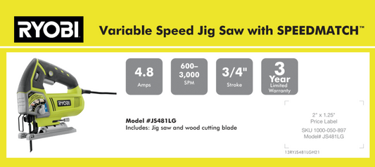 RYOBI 4.8 Amp Corded Variable Speed Orbital Jig Saw