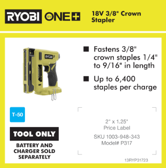 RYOBI ONE+ 18V STAPLER POP