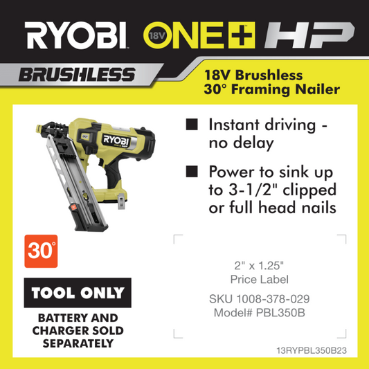 RYOBI ONE+ 18V HP 30* DEGREE FRAMING NAILER