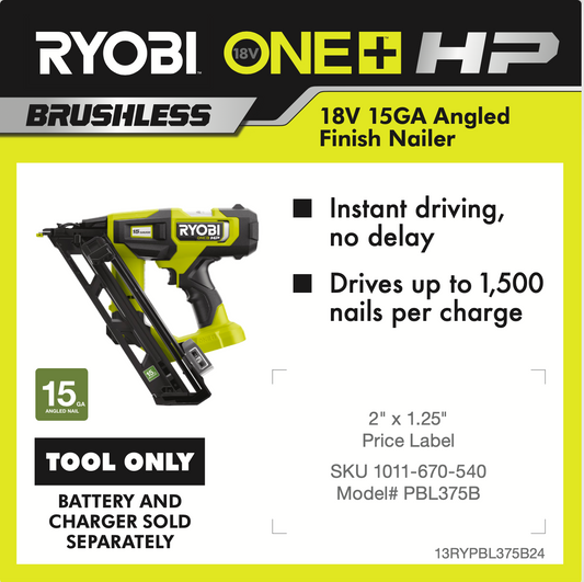 RYOBI 15GA ANGLED FINISH NAILER 4x4 POP