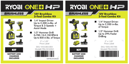 RYOBI 18V ONE+ HP 2 TOOL HAMMER DRILL COMBO KIT