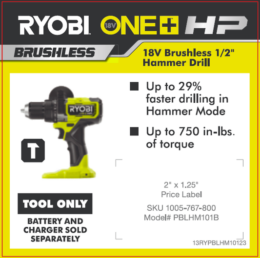 RYOBI ONE+ 18V HP HAMMER DIRLL TOOL ONLY