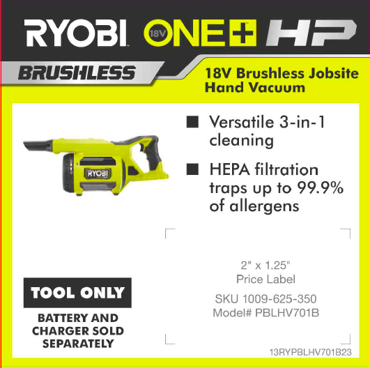RYOBI ONE+ 18V HP HAND VAC – Team TTI POP
