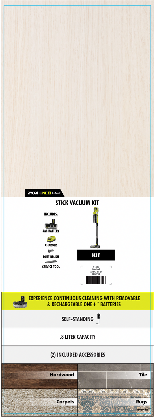 RYOBI 18V Stick Vac Kit Deck Card