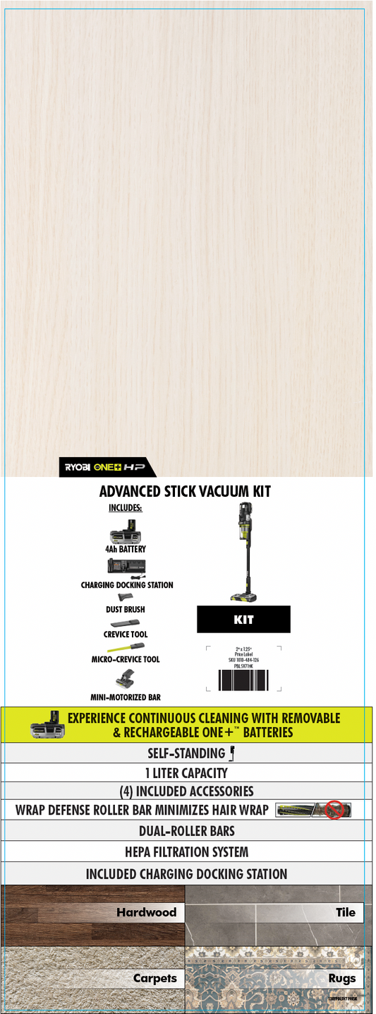 RYOBI 18V Advanced Stick Vac Kit Deck Card