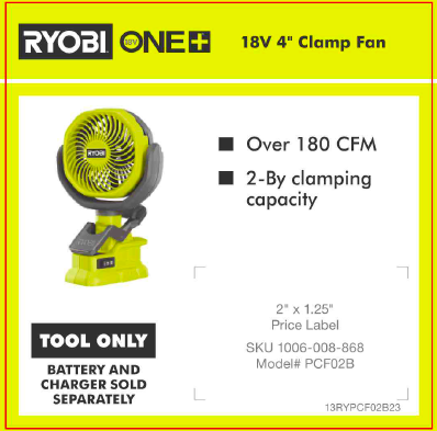 RYOBI ONE+ 18V CLAMP FAN