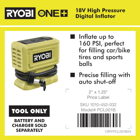 RYOBI ONE+ 18V HIGH PRESSURE INFLATOR