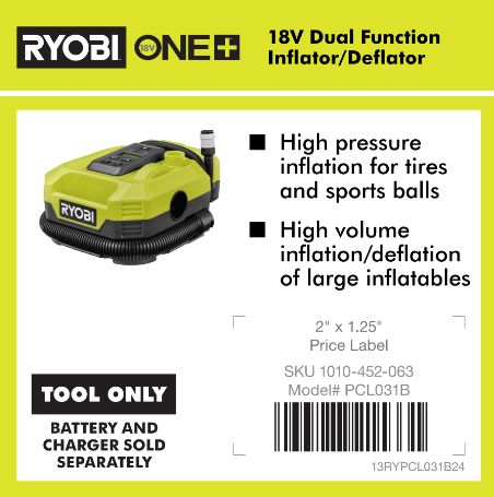 RYOBI ONE+ 18V DUAL FUNCTION INFLATOR